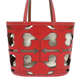 Red Ella Cutout Logo Leather Tote Bag