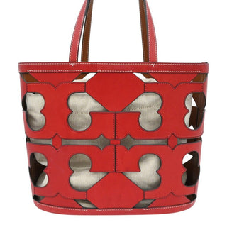 Red Ella Cutout Logo Leather Tote Bag