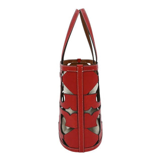 Red Ella Cutout Logo Leather Tote Bag