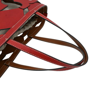 Red Ella Cutout Logo Leather Tote Bag