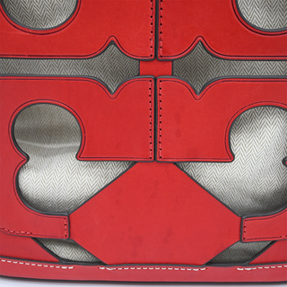 Red Ella Cutout Logo Leather Tote Bag