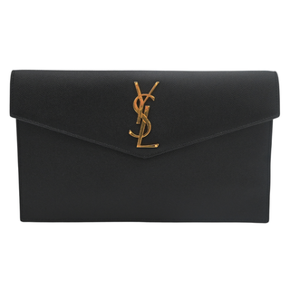 Black Uptown Grain de Poudre Leather Logo Pouch Clutch