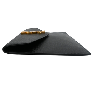 Black Uptown Grain de Poudre Leather Logo Pouch Clutch