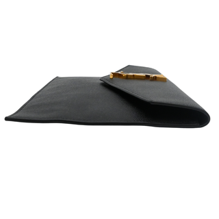 Black Uptown Grain de Poudre Leather Logo Pouch Clutch