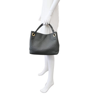 Gray Intrecciato Leather Garda Tote Bag