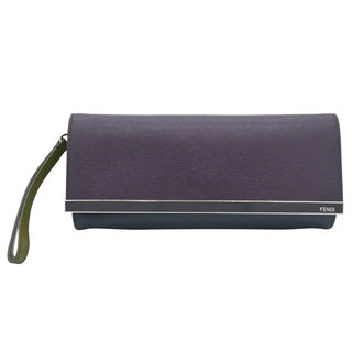 Plum & Navy Colorblock Rush Leather Wristlet Clutch