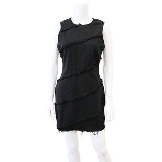 Black Diagonal Frayed Denim Dress