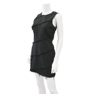 ALEXANDER WANG | Black Diagonal Frayed Denim Dress