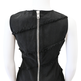 ALEXANDER WANG | Black Diagonal Frayed Denim Dress