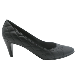 CHANEL | Black Quilted Leather Cap Toe Pumps