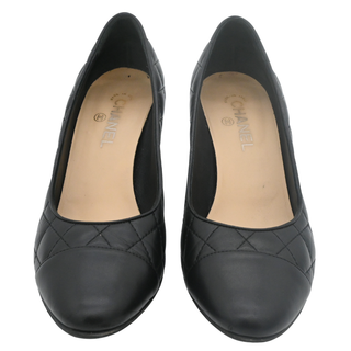 CHANEL | Black Quilted Leather Cap Toe Pumps