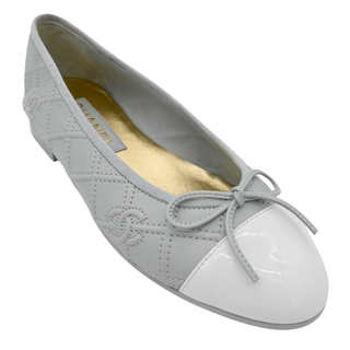CHANEL | Light Gray CC Quilted Cap Toe Ballet Flats