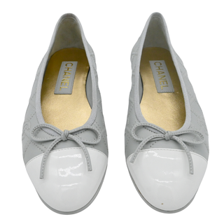 CHANEL | Light Gray CC Quilted Cap Toe Ballet Flats