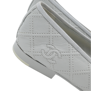 CHANEL | Light Gray CC Quilted Cap Toe Ballet Flats