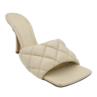 BOTTEGA VENETA | Ivory Intrecciato Padded Leather Heeled Mules