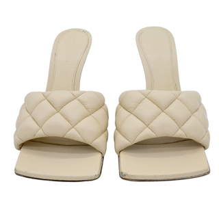 BOTTEGA VENETA | Ivory Intrecciato Padded Leather Heeled Mules