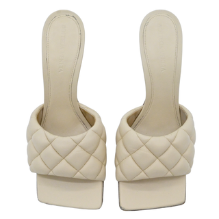 BOTTEGA VENETA | Ivory Intrecciato Padded Leather Heeled Mules