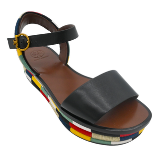 Camilla Black Leather Colorblock Platform Sandals