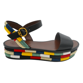 Camilla Black Leather Colorblock Platform Sandals