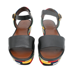 Camilla Black Leather Colorblock Platform Sandals