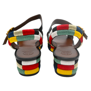 Camilla Black Leather Colorblock Platform Sandals