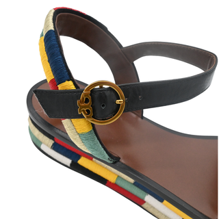 Camilla Black Leather Colorblock Platform Sandals