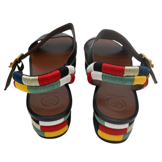 Camilla Black Leather Colorblock Platform Sandals