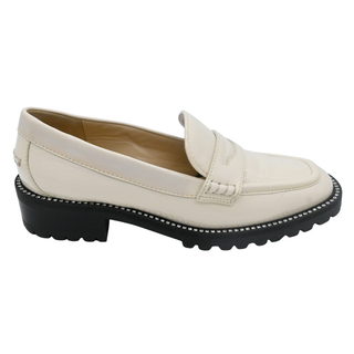 JIMMY CHOO | Deanna Ivory Patent Leather Crystal Trim Lug Sole Loafers