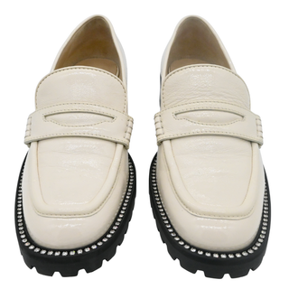 JIMMY CHOO | Deanna Ivory Patent Leather Crystal Trim Lug Sole Loafers