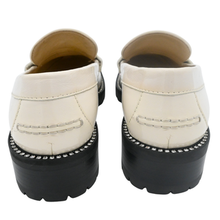 JIMMY CHOO | Deanna Ivory Patent Leather Crystal Trim Lug Sole Loafers