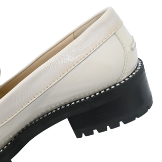 JIMMY CHOO | Deanna Ivory Patent Leather Crystal Trim Lug Sole Loafers