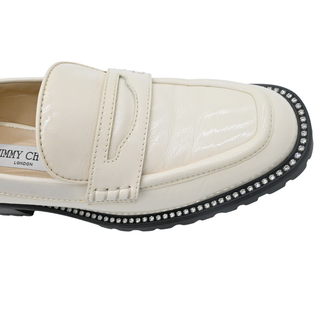 JIMMY CHOO | Deanna Ivory Patent Leather Crystal Trim Lug Sole Loafers
