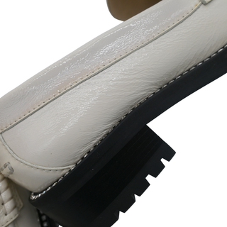 JIMMY CHOO | Deanna Ivory Patent Leather Crystal Trim Lug Sole Loafers