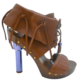 LOUIS VUITTON | Brown Leather Fringe Platform Clog Heels