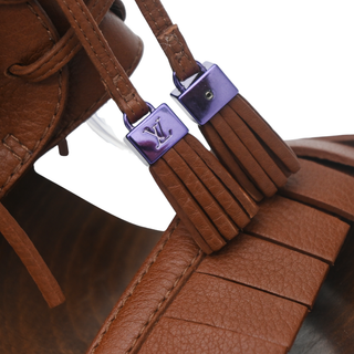 Brown Leather Fringe Platform Clog Heels