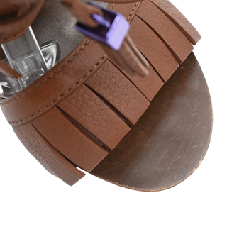 Brown Leather Fringe Platform Clog Heels