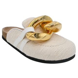 Chain Loafer Ivory Tweed Mule Clogs