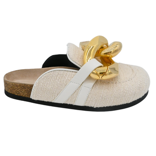 Chain Loafer Ivory Tweed Mule Clogs