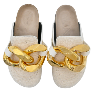 Chain Loafer Ivory Tweed Mule Clogs