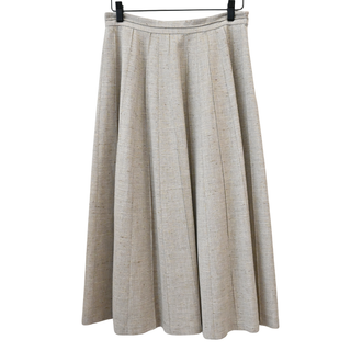 Beige Pleated Woven Midi Skirt