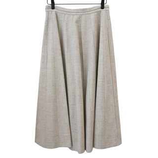 Beige Pleated Woven Midi Skirt