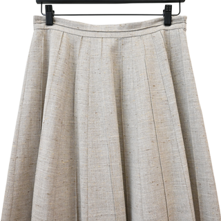 Beige Pleated Woven Midi Skirt