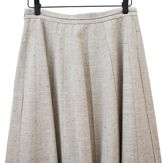 Beige Pleated Woven Midi Skirt