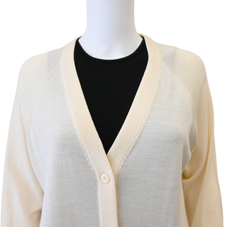 Ivory Feather Trimmed Knit Cardigan