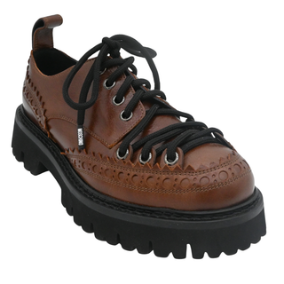 MOSCHINO | Tan Lace-Up Leather Platform Derby Loafers