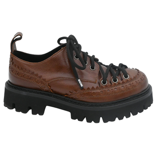 MOSCHINO | Tan Lace-Up Leather Platform Derby Loafers
