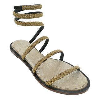Monili Beaded Wrap-Around Flat Sandals