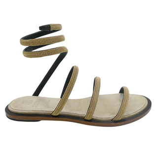Monili Beaded Wrap-Around Flat Sandals