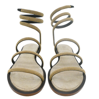 Monili Beaded Wrap-Around Flat Sandals