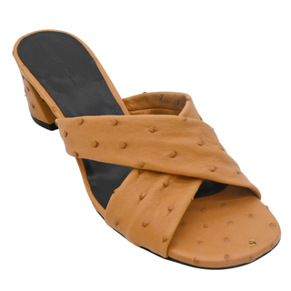 KHAITE | Liria Tan Ostrich Leather Crisscross Mule Sandals